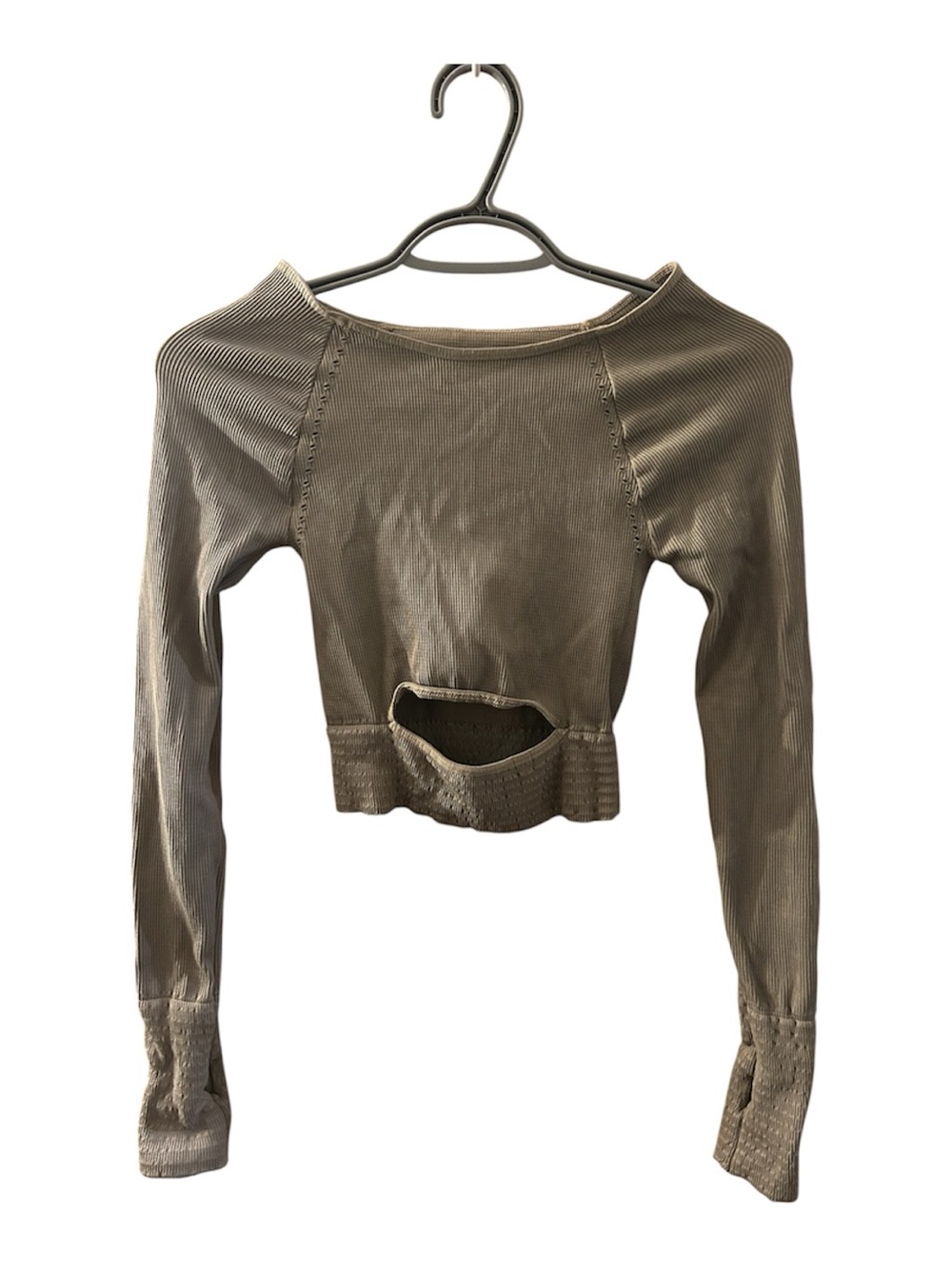 Free People Olive Cropped Long Sleeve Top